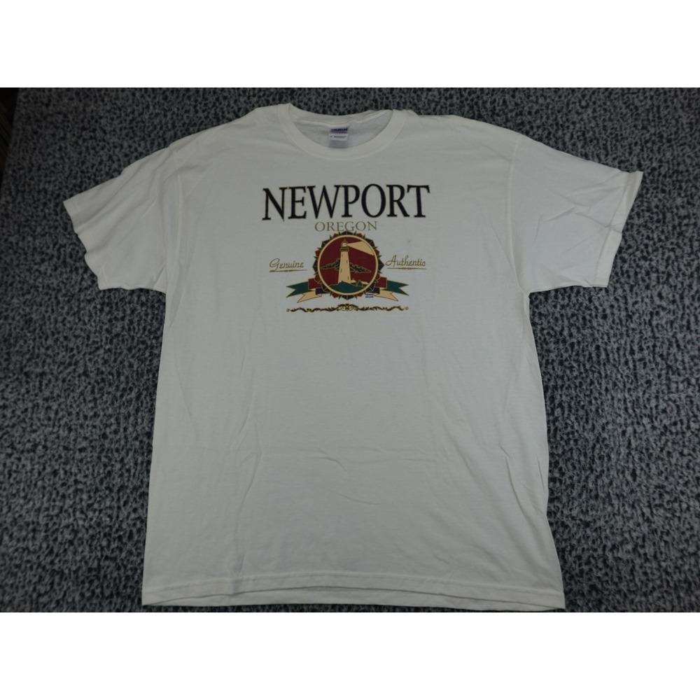 Gildan Newport Oregon Lighthouse Graphic T-Shirt Mens XL White Heavy Cotton Tee